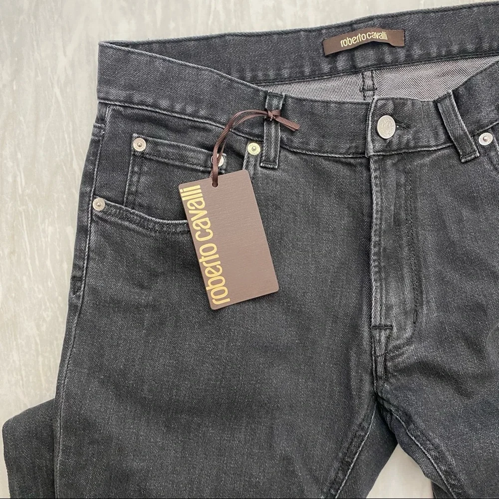 New mens Roberto Cavalli black jeans slim fit embroidered pocket - Picture 6 of 11